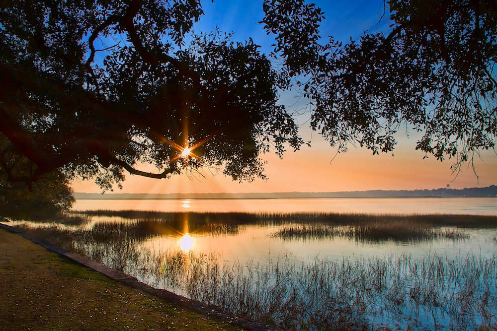 View of marsh during sunrise